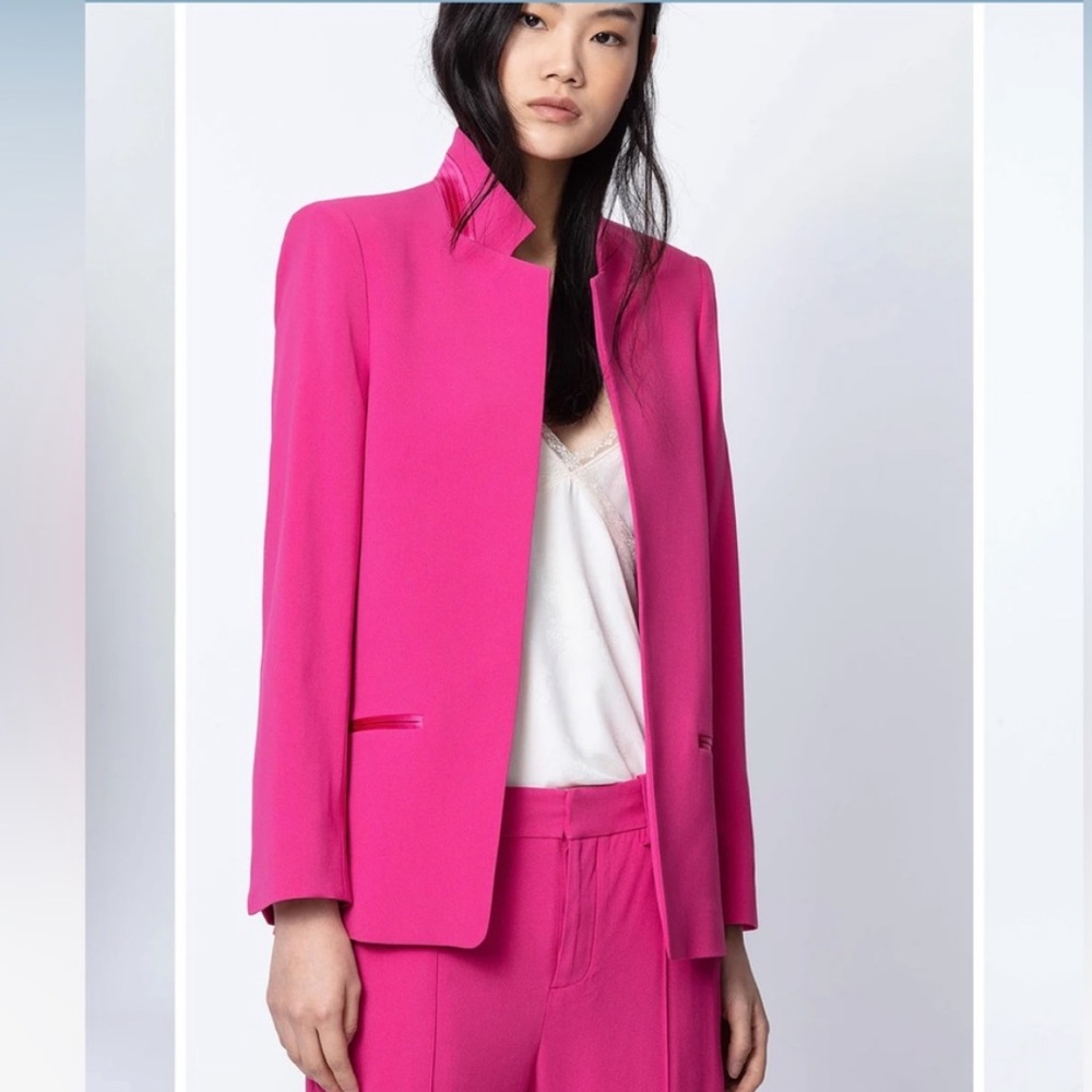 NWT Zadig & Voltaire Volly Satin Blazer in Frambroise Pink, size 34/XS